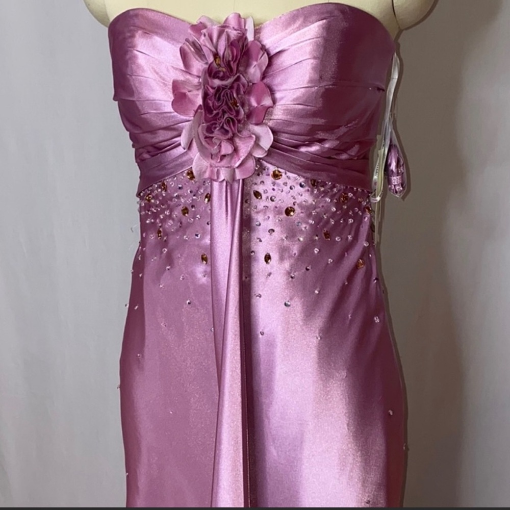 💜Sexy Strapless Orchid 3D Flower Embellished Dress Gown Pageant Women Long Prom